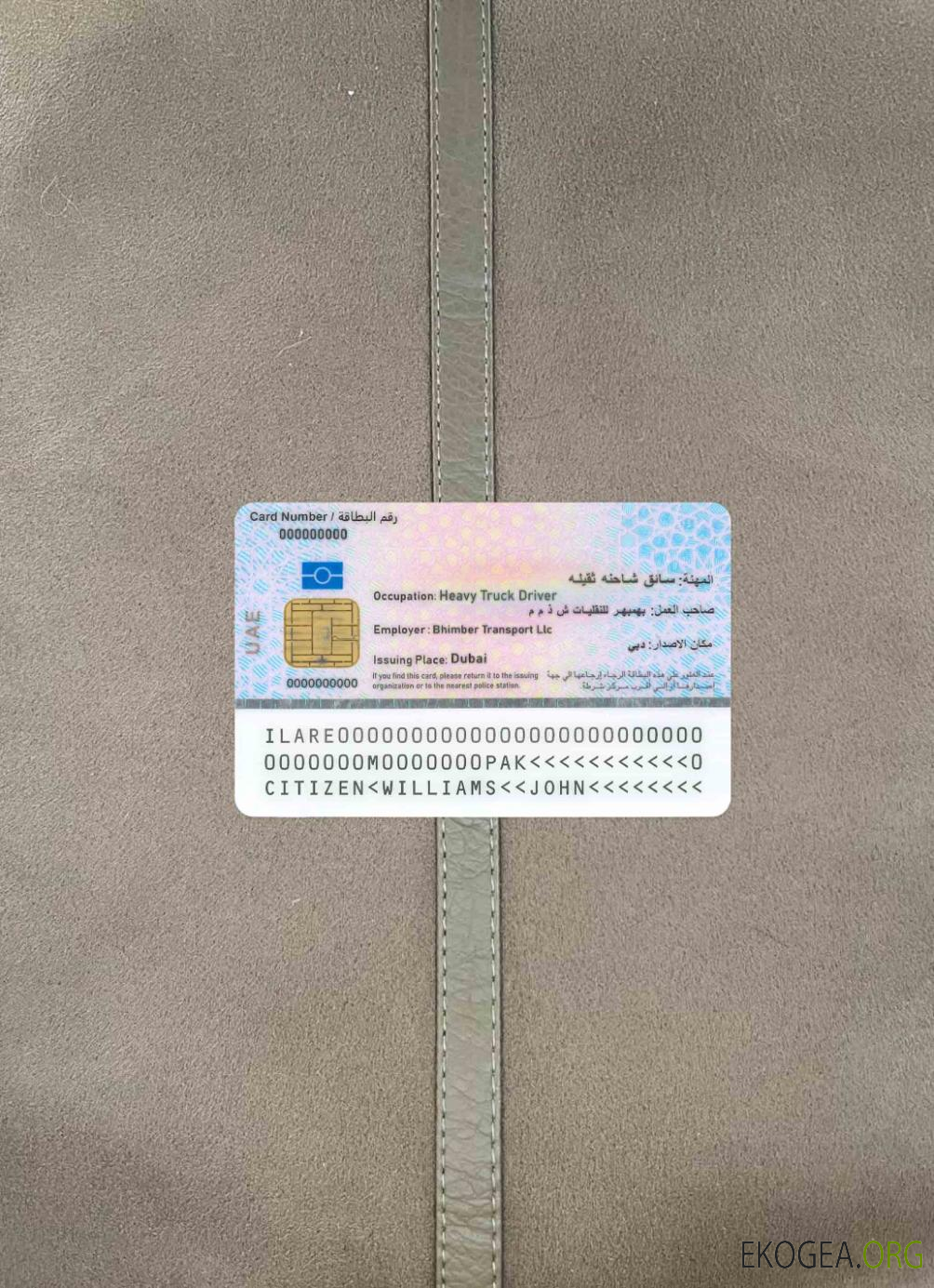 Photolook de la carte d'identité de résident des Émirats arabes unis RETOUR